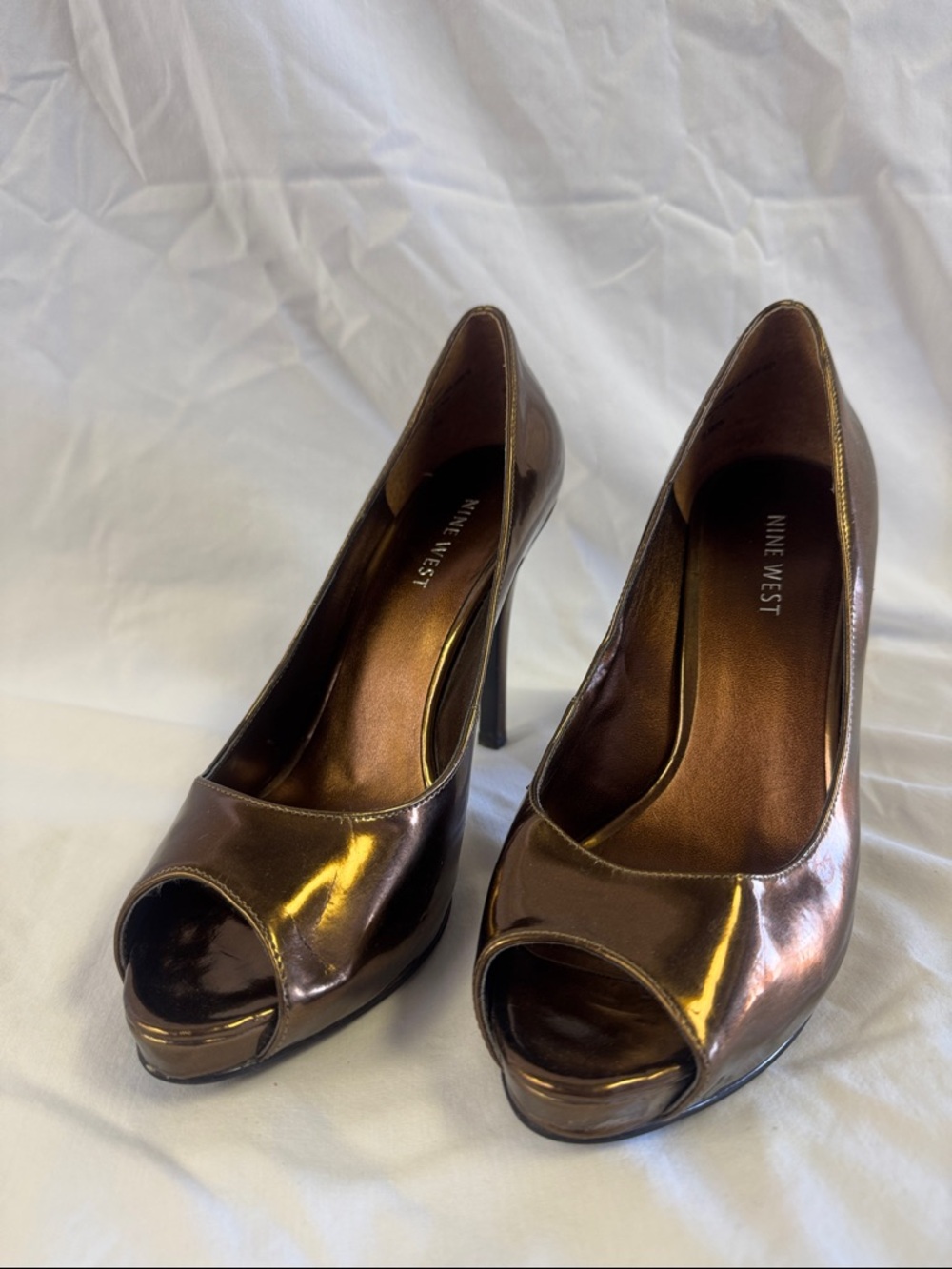 Nine West Bronze Metallic Peep-Toe Stiletto Heels